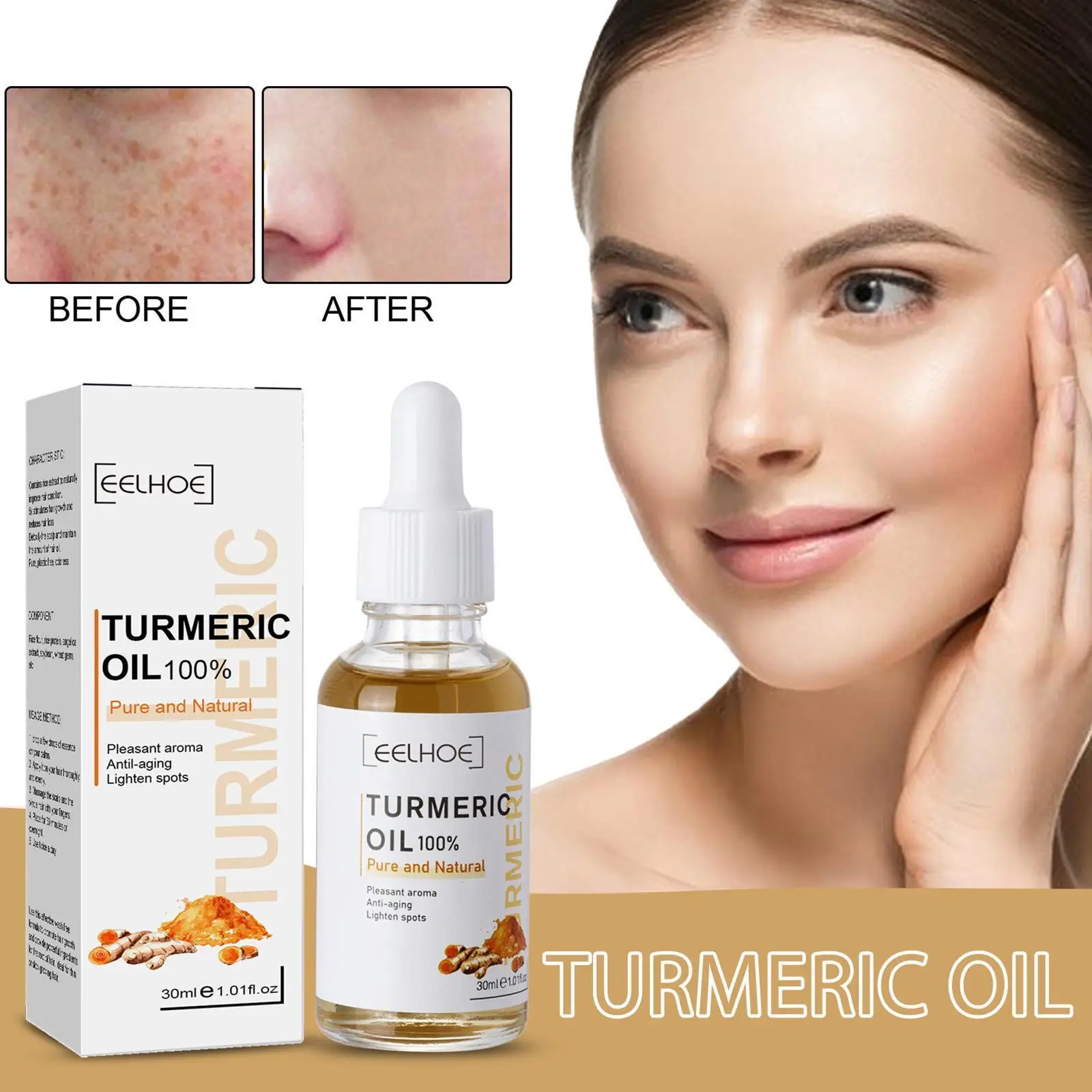 Cúrcuma Black Spot Correction Serum, Essência, Brilho para Acne Clareamento, Patches Escuros, Pele Escura Brilhante, Rosto Corrector, Cuidado