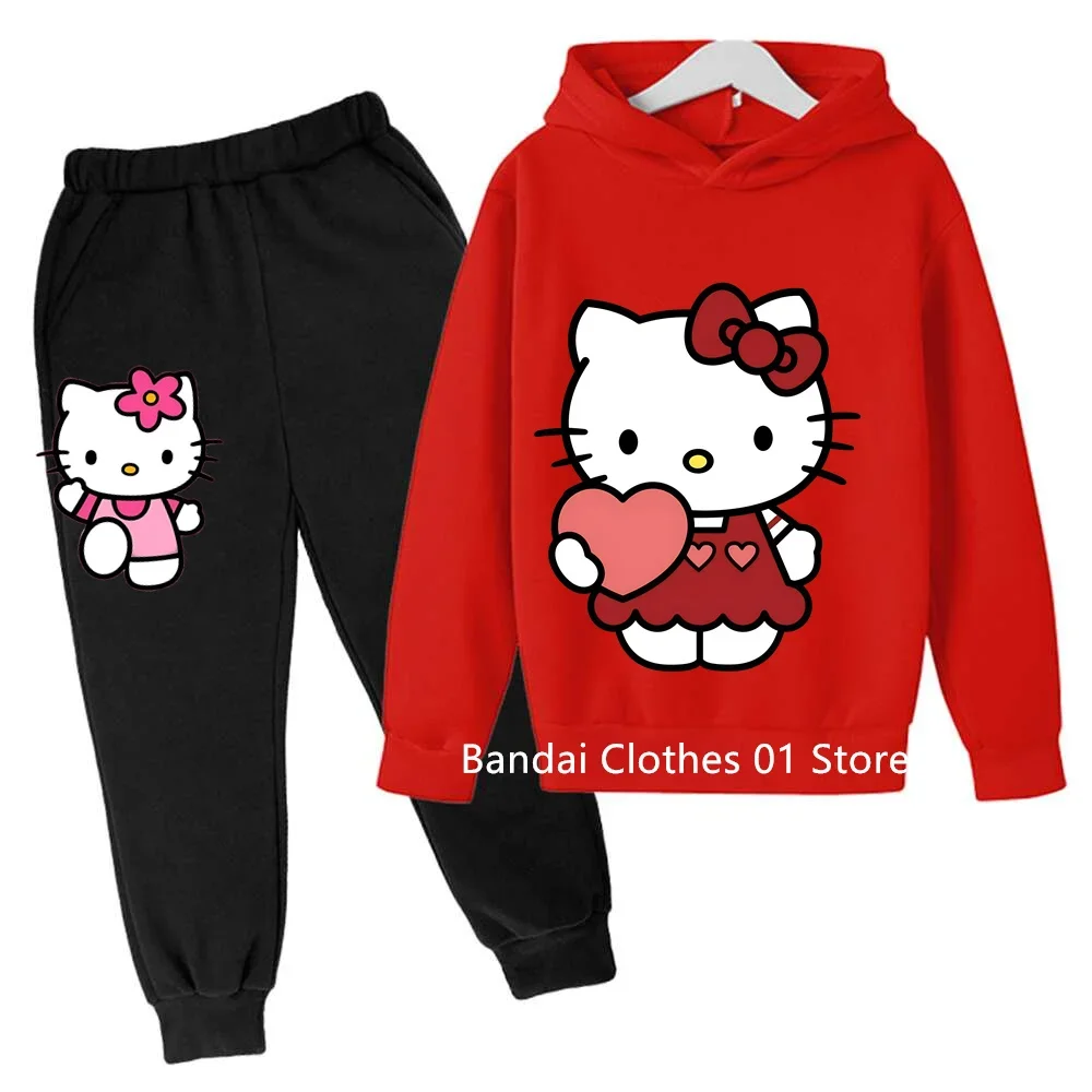 

Children Hello Kitty Hoodie +Pants Sets Anime Katie Cat Clothing Boy Girls' Leisure black Coat 3-12 Age Toddler Sweatshirt
