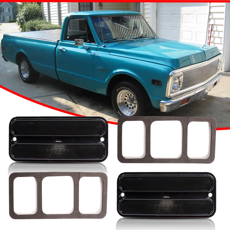 Gtinthebox Car Front / Rear Fender Side Marker Light Cover Housings Kit For Chevy & GMC Pickup Trucks 1968-1972, No Bulb/ Socket