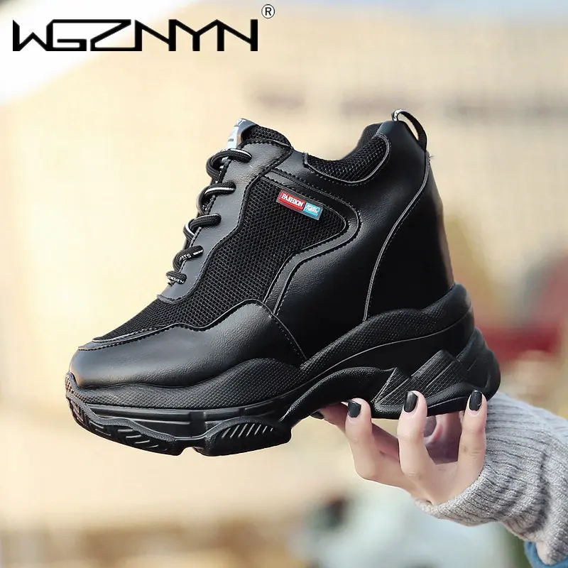 WGZNYN Spring Autumn 10Cm Super Hihg Wedge Shoes Woman Sneakers Female Casual Shoes Hook Loop Comfortable Platform Sneaker W05