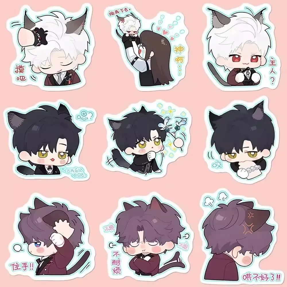 52 قطعة من ملصقات شخصيات الرسوم المتحركة Love and Deepspace Cat Tail Series ملصقات مقاومة للماء يمكنك صنعها بنفسك لأمتعة الكمبيوتر المحمول على الجليد