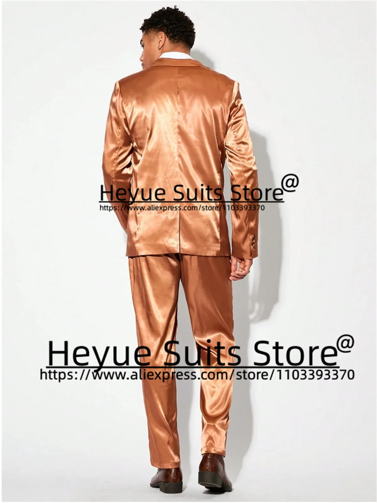 Shiny Orange Silk fabric Men Suits Slim Fit Peak Lapel Groom Formal Tuxedos Prom 2 Pieces Sets Elegant Male Blazer Costume Homme