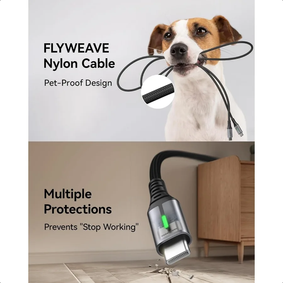 Kabel USB C Pendek INIU 1 kaki [240W 2Pcs] Pengisian Cepat USB C ke C Kabel Charger Kepang Tipe C untuk iPhone 16 15 Samsung Galaxy