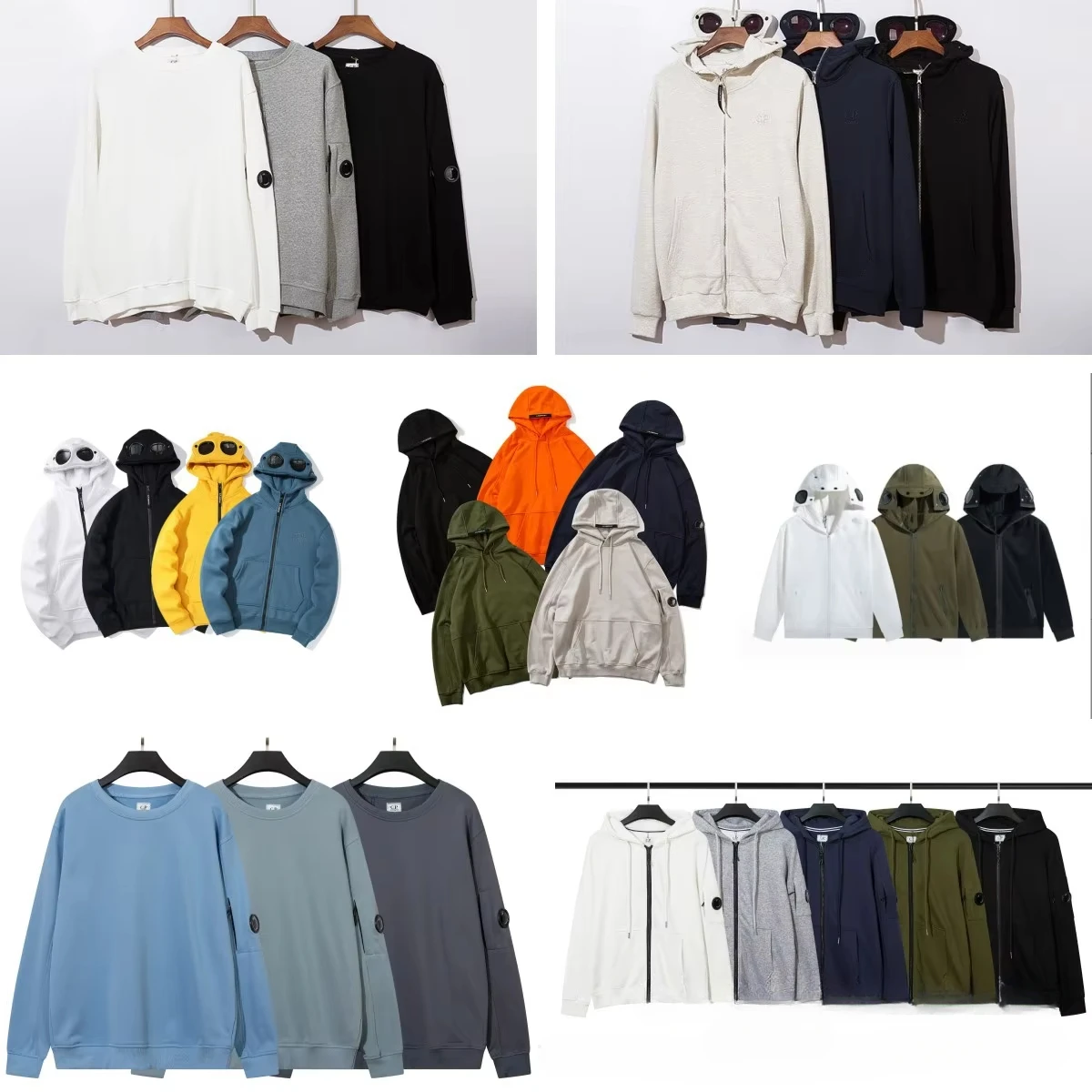 2024 Hot CP Solid Color Casual Loose Round Neck Hoodie Men's Jacket Trendy British Youth Trendy Brand Men