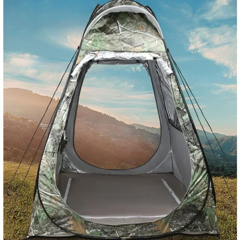 Imagem -03 - Camuflagem Ice Fishing Tent para Pessoa Anti-mosquito à Prova de Chuva Protetor Solar Portas Duplas Janelas Pop up Quick Open 150*150*190cm