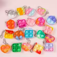 20Pcs Mini Pop Push Bubble Fidget Toy Keychains Relaxing Stress Relief Sensory Toys for Kids Birthday Party Favors Pinata Filler
