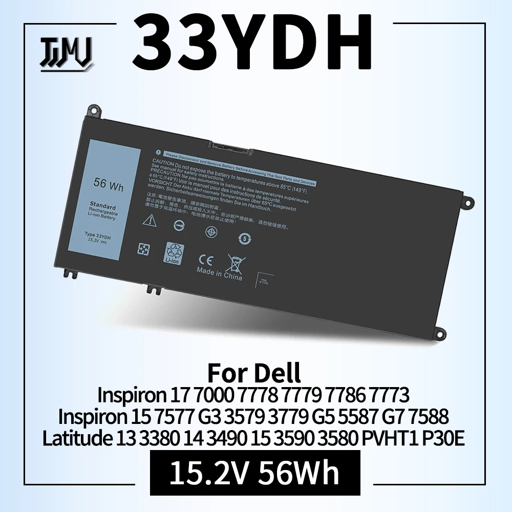 56WH 33YDH Laptop Battery for Dell Inspiron 17 7000 7778 7779 7786 7773 15 7577 G3 3579 3779 G5 5587 G7 7588 Latitude 13 3380