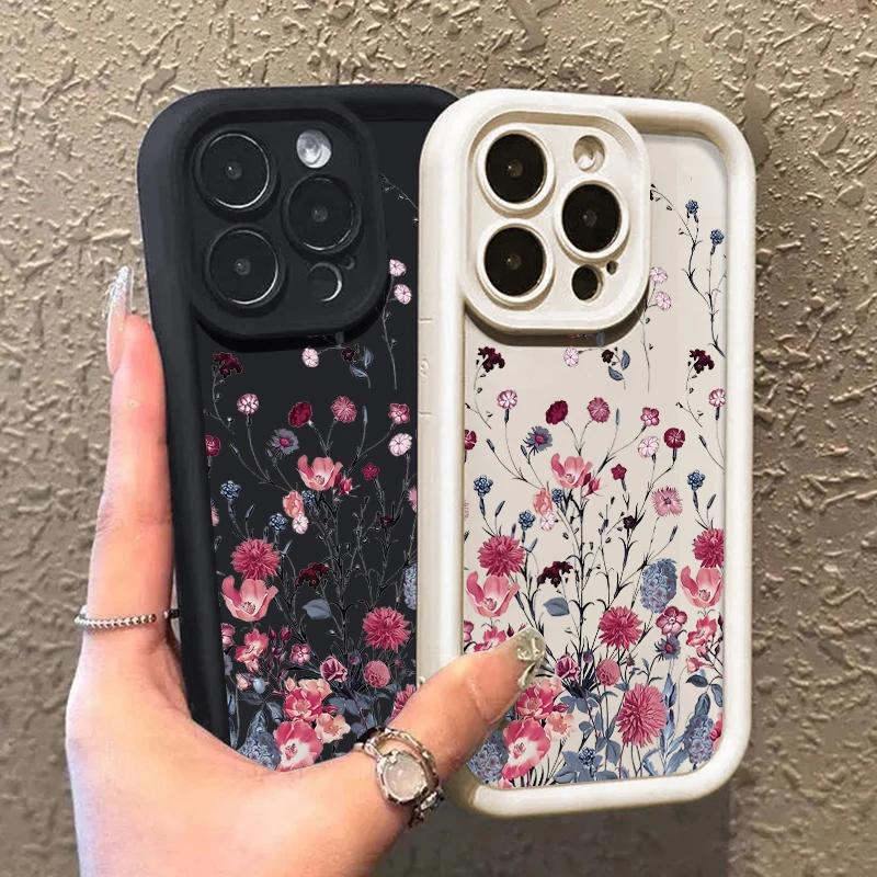 Shockproof Bumper Red Flower Case For iPhone 15 Pro Max Coque iPhone 16 11 12 13 14 Pro Max Luxury Soft Silicone Phone Cover