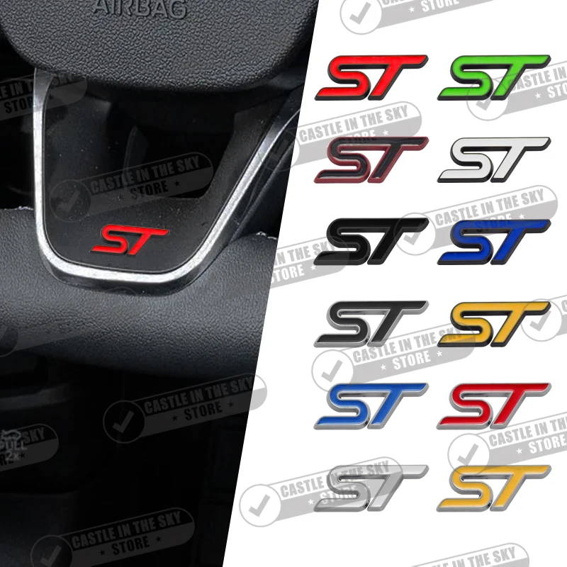 ST Logo Metal Emblem Car Steering Wheel Badge Sticker Emblem Decal For Ford ST Line Focus Mondeo Kuga Fiesta S-MAX C-MAX F-150