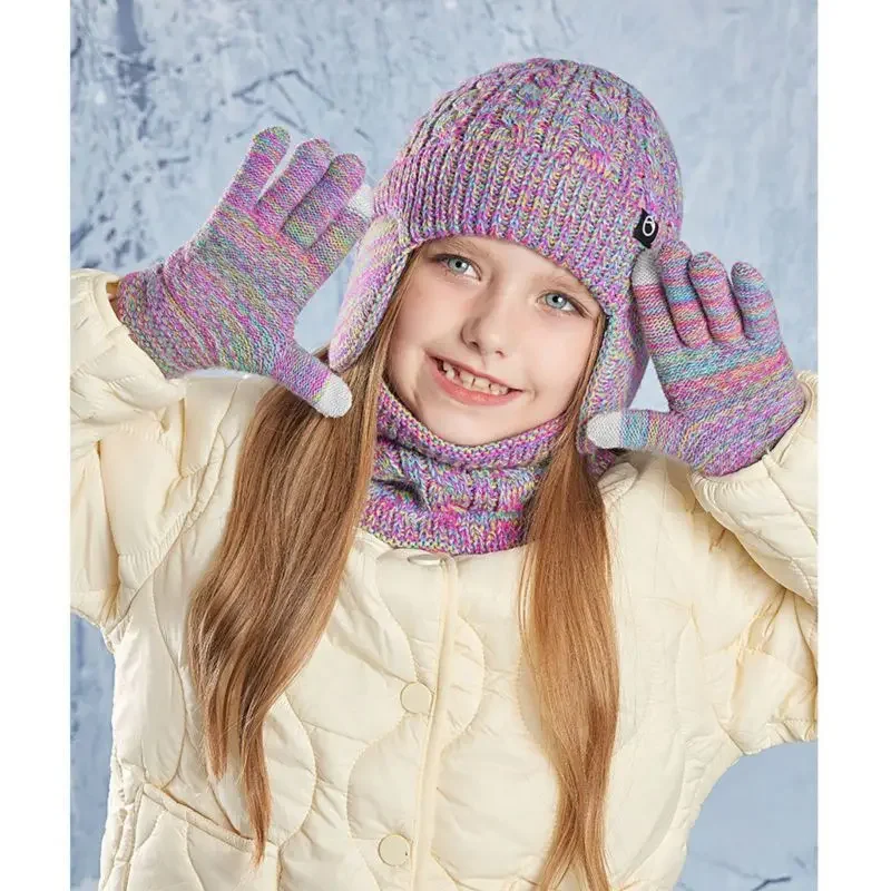 Kindermuts Sjaal Handschoen Set Winter Gebreide Wollen Hoeden Plus Fluwelen Warme Hals Sjaals Jongens Meisjes Thermische Wanten Beanie Hoed