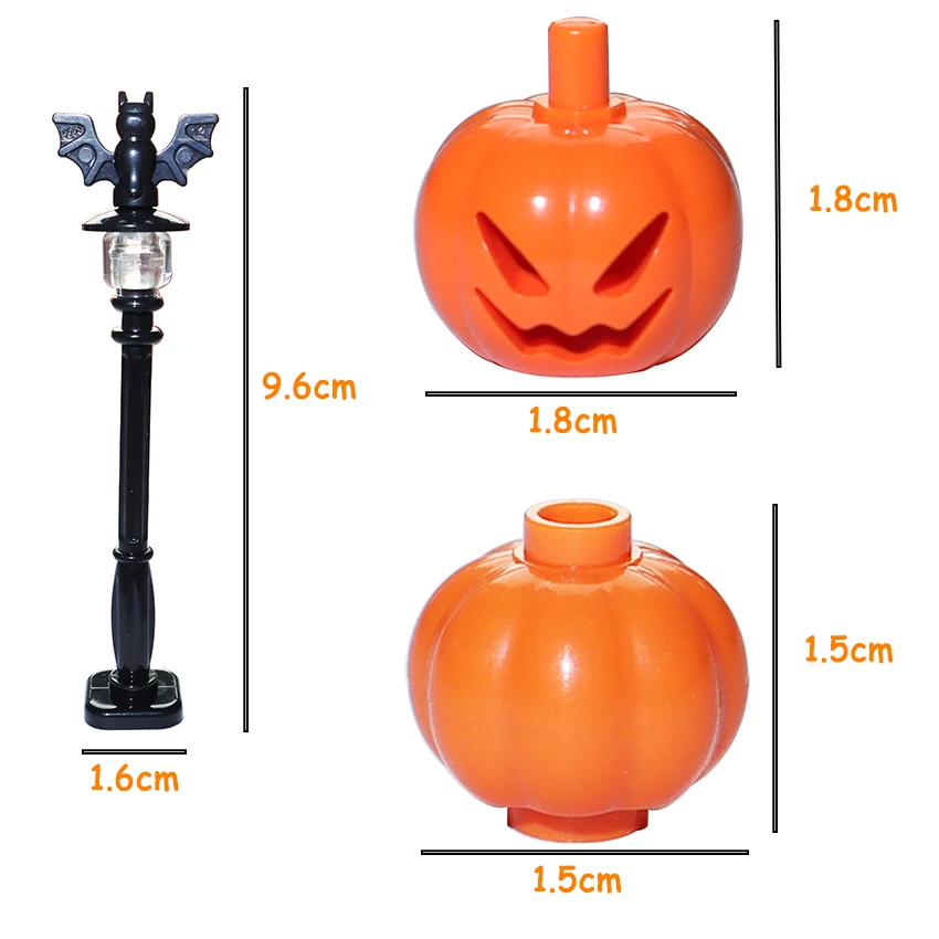 

Halloween Pumpkin Head Lantern Bat Animal Model Brick Cover Haunted Decoration Parts MOC Building Blocks 20693 51270 30103