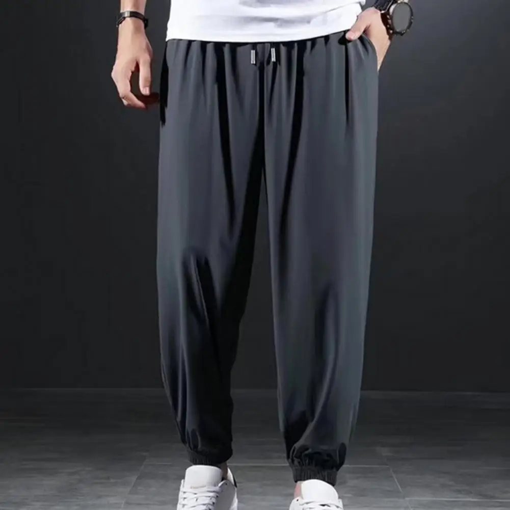 

Summer Thin Sports Pants High-elastic Men Pants Breathable Men's Sport Pants with Ankle-banded Pockets Drawstring Waist for Gym