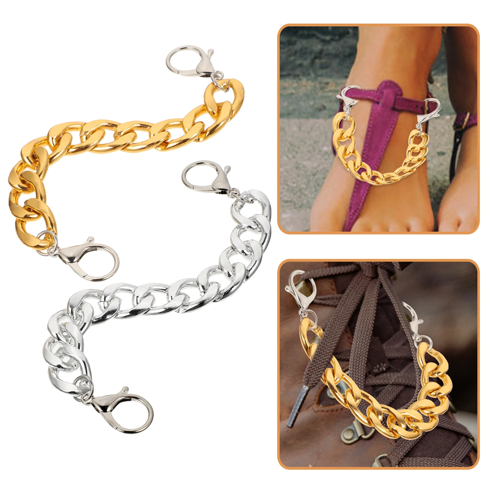 

2 Pcs Metal Shoe Chain Accessories Rhinestones Decorative Jewelry DIY Shoes Charm Lightweight Durable Practical Punk S