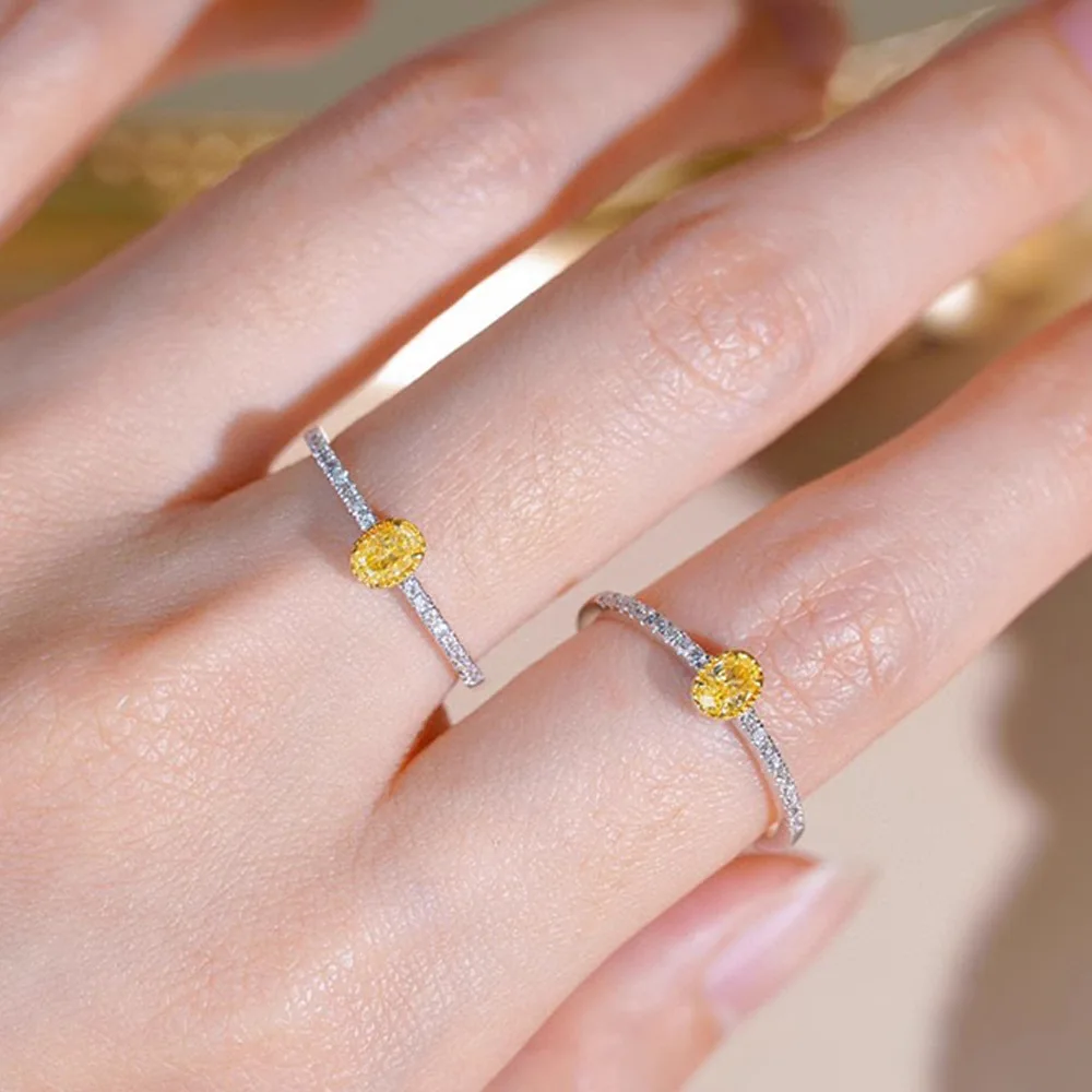 

Trendy 925 Silver Cushion Yellow Sapphire Rings Full Diamond CZ Zircons Eternity Infinity Finger Band Female Luxury Hand Jewelry