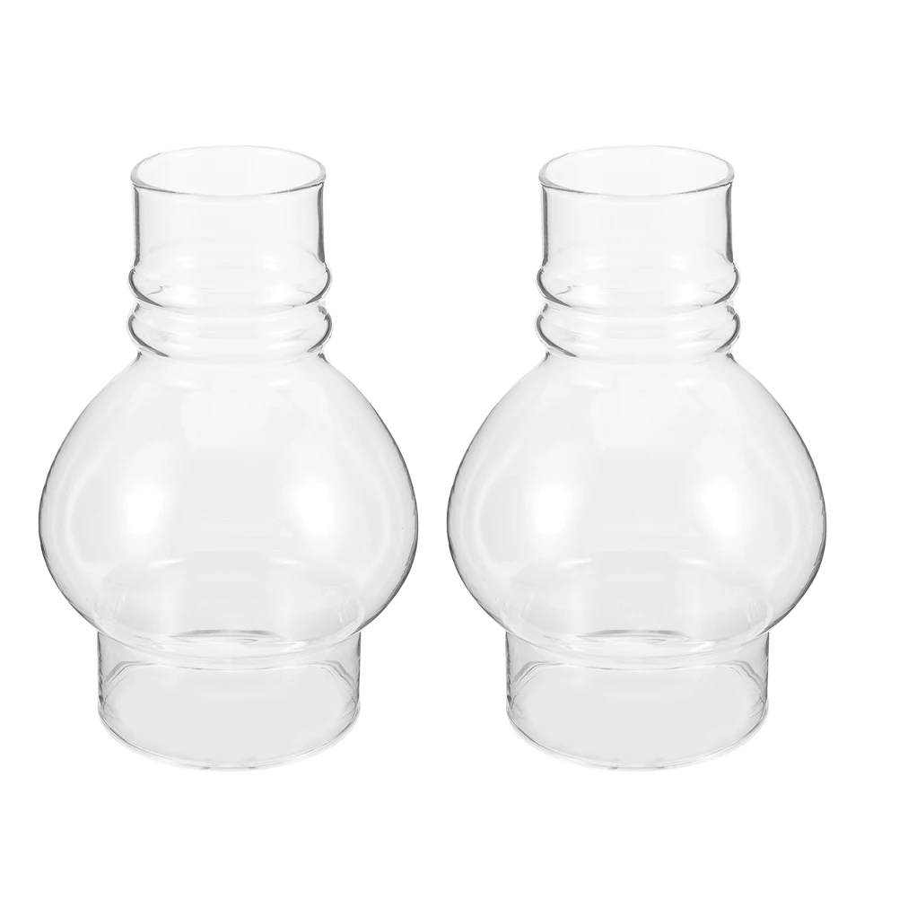 

2Pcs Round Glass Lamp Shade for Oil Lamps Clear Chimney Nostalgic Decorative Light Cover Oil Lamp Parts