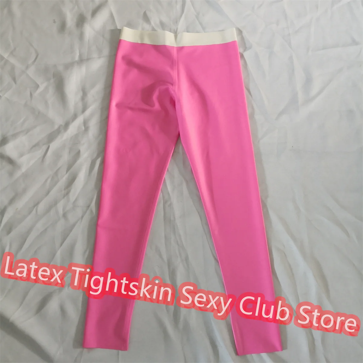 

Natural Latex Pants Pink with White Women's Latex Leggings (no Zip )