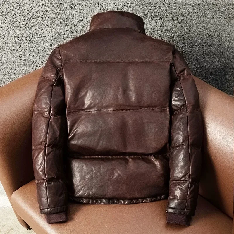Real Sheepskin Leather Jacket Men\'s Sheep Genuine Leather Thickened Down Warm Jacket For Men Brown Casual Winter Coats