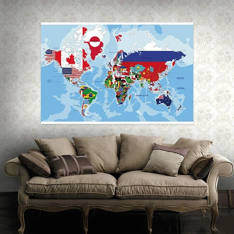 Peinture sur toile non tissée de la carte du monde, affiche d'art mural, impressions non encadrées, irritation, chambre, bureau, fournitures d'étude, décoration d'intérieur, 120x80cm