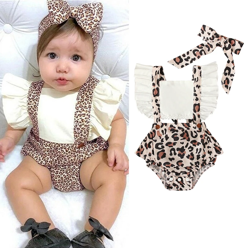 

Baby Girls Clothes Romper Sleeveless Ruffle Bodysuit+Headband 2Pcs Leopard Jumpsuit Newborn Outfit Toddler Girls Playsuit A446