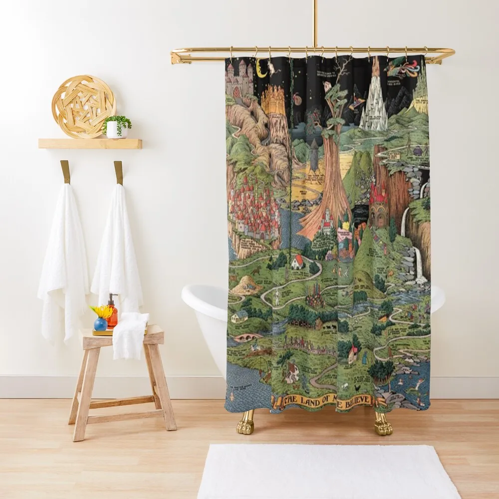 The Land of Make Believe - fairy tale art imaginary map classic Shower Curtain Set For Bathroom Bathroom Accessories Curtain