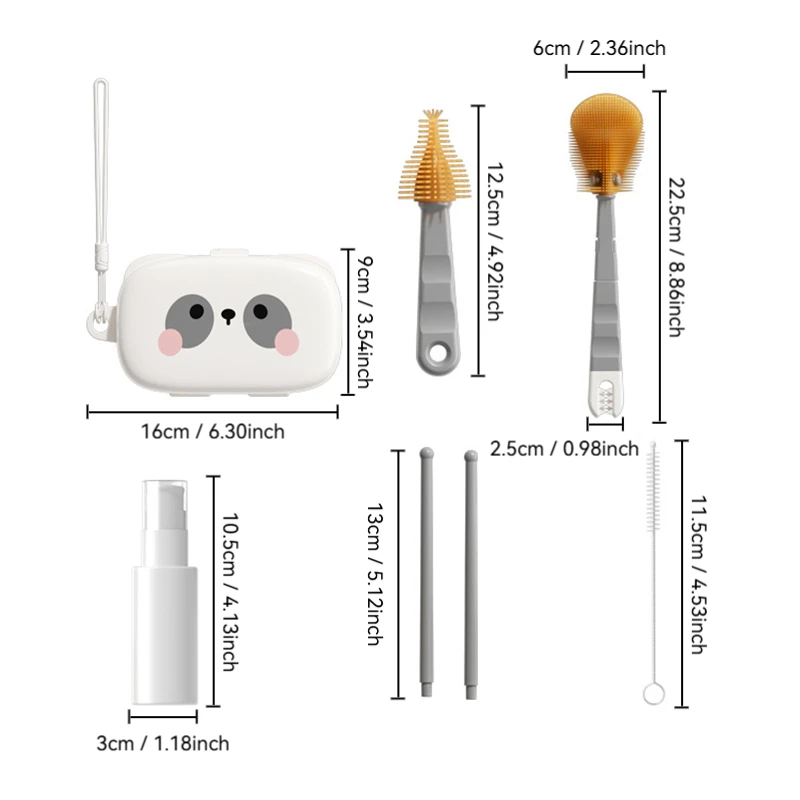 Portable Box Bottle Brush Set Silicone Nipple Straw Cleaning Brush Built-In Drain Rack Travel Set Easter Gift
