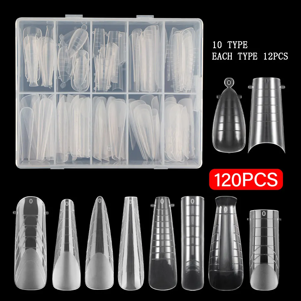 2023 NEW Nail Extension Mold Nails Plastic Forms Tips For Poly UV Gel Quick Building Mold Dual Form False Nail Tips 120Pcs/box