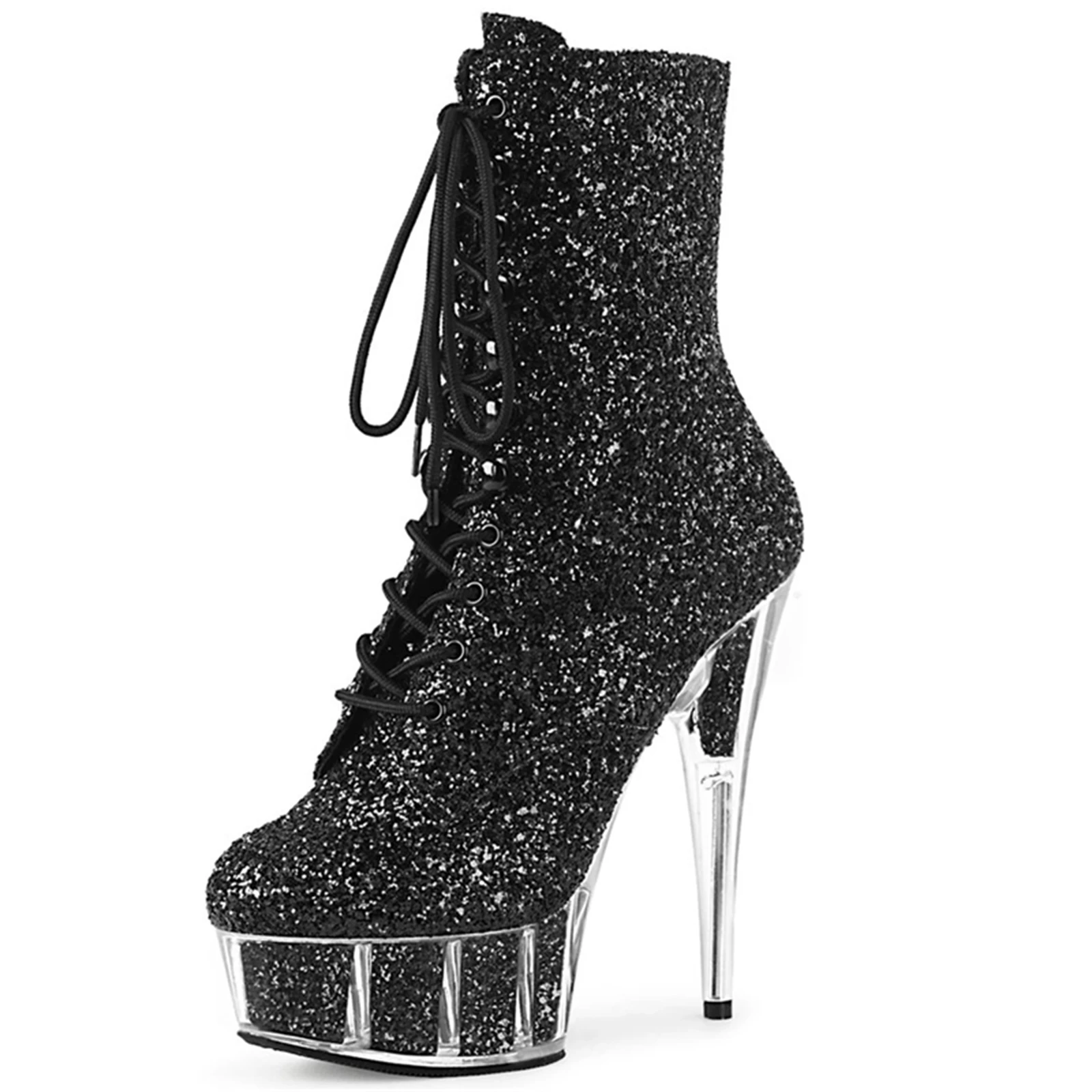 

Sexy 15CM Silver Glitter Platform Boots Women Transparent High Heel Lace Up Gladiator Sandals Party Night Club Shoes Fashion Pun