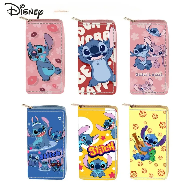 Stitch New Women's Long Wallet Fashionable High Quality PU Men's Card Bag Storage Cartoon Versatile Multi Functional Zero Wallet