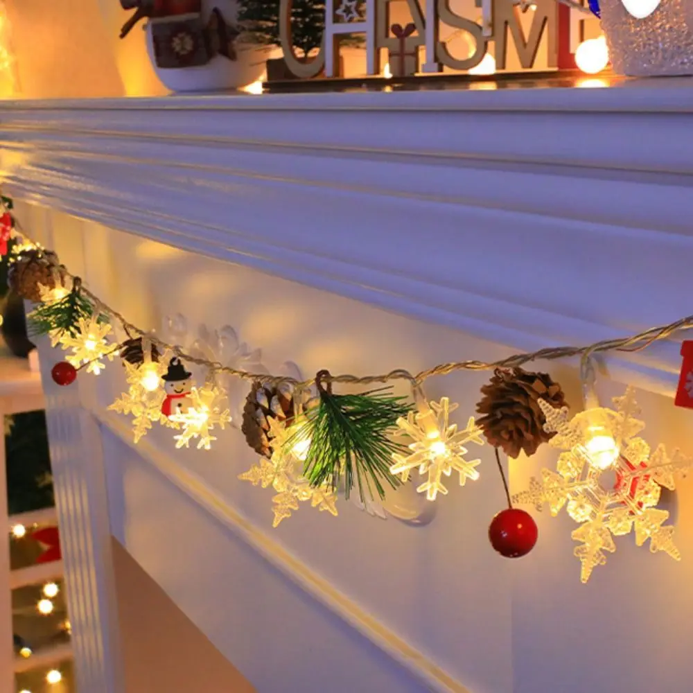 Creative Snowflake Light String Cartoon 20 LED LED Snowman Light String Cute Warm Light Holiday Decorative Lamp Outdoor