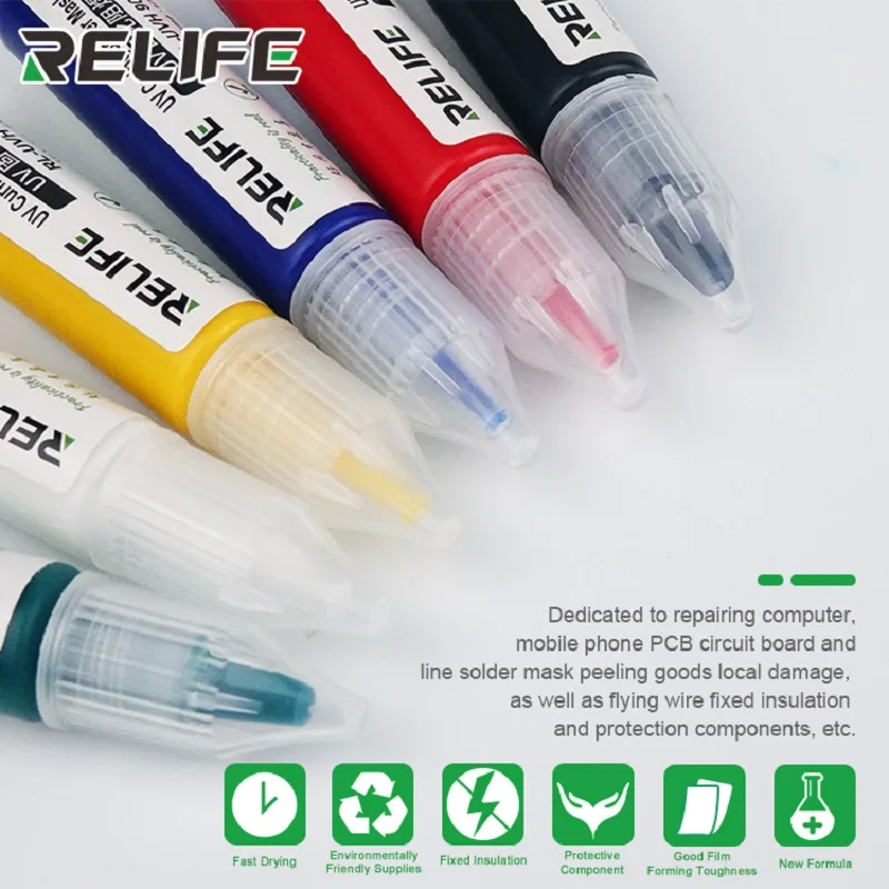 RELIFE Environmentally UV Curing Solder Resist Black White Green Red Yellow Blue Oil Ink 10CC For PCB BGA Circuit Board Protect