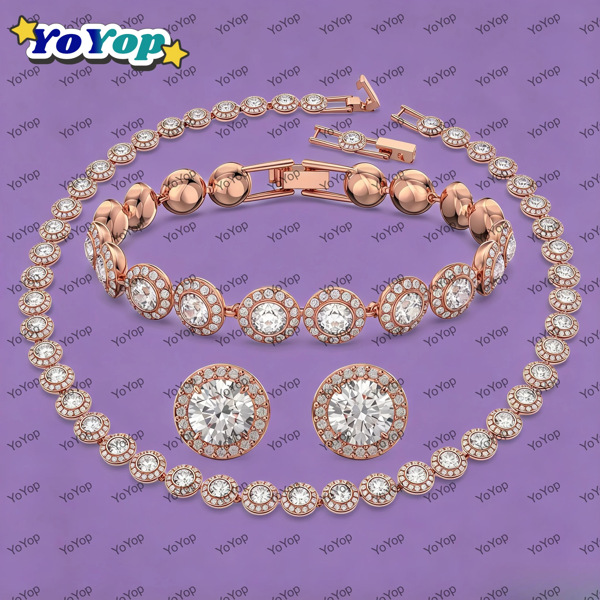 Best Seller 2026 Original Crystal Round Jewelry Set,Necklace Earring Bangle,Light luxury Elegant High-end Wedding Jewelry Set image 3