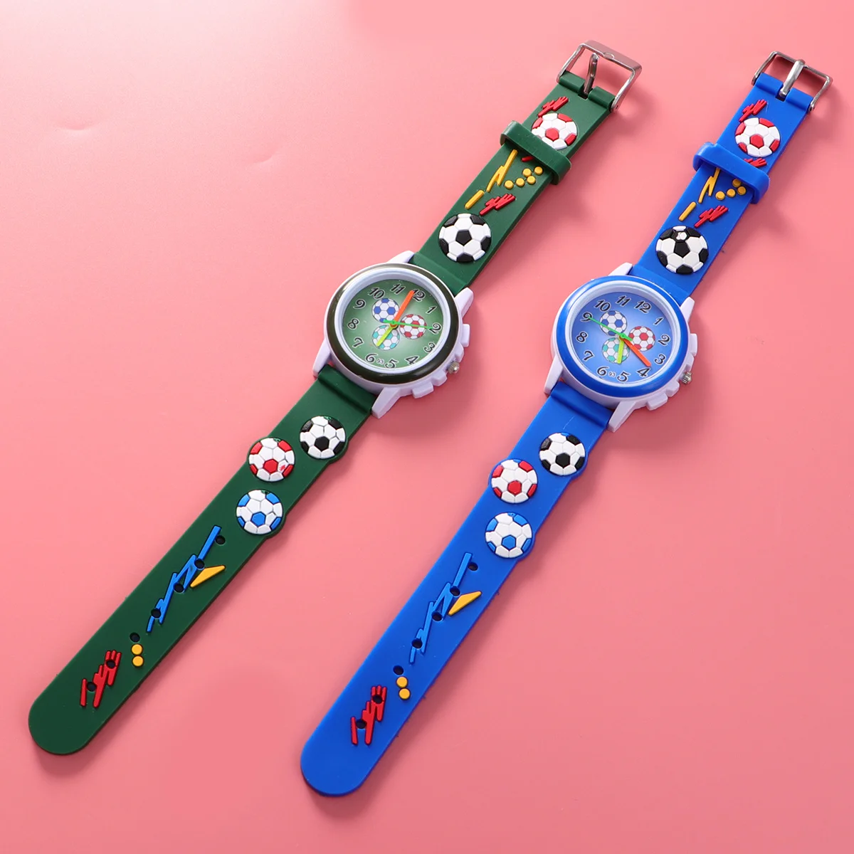 2Pcs 3D Wristwatch Creative Cartoon Printed Lovely Watch for Random Color Football for