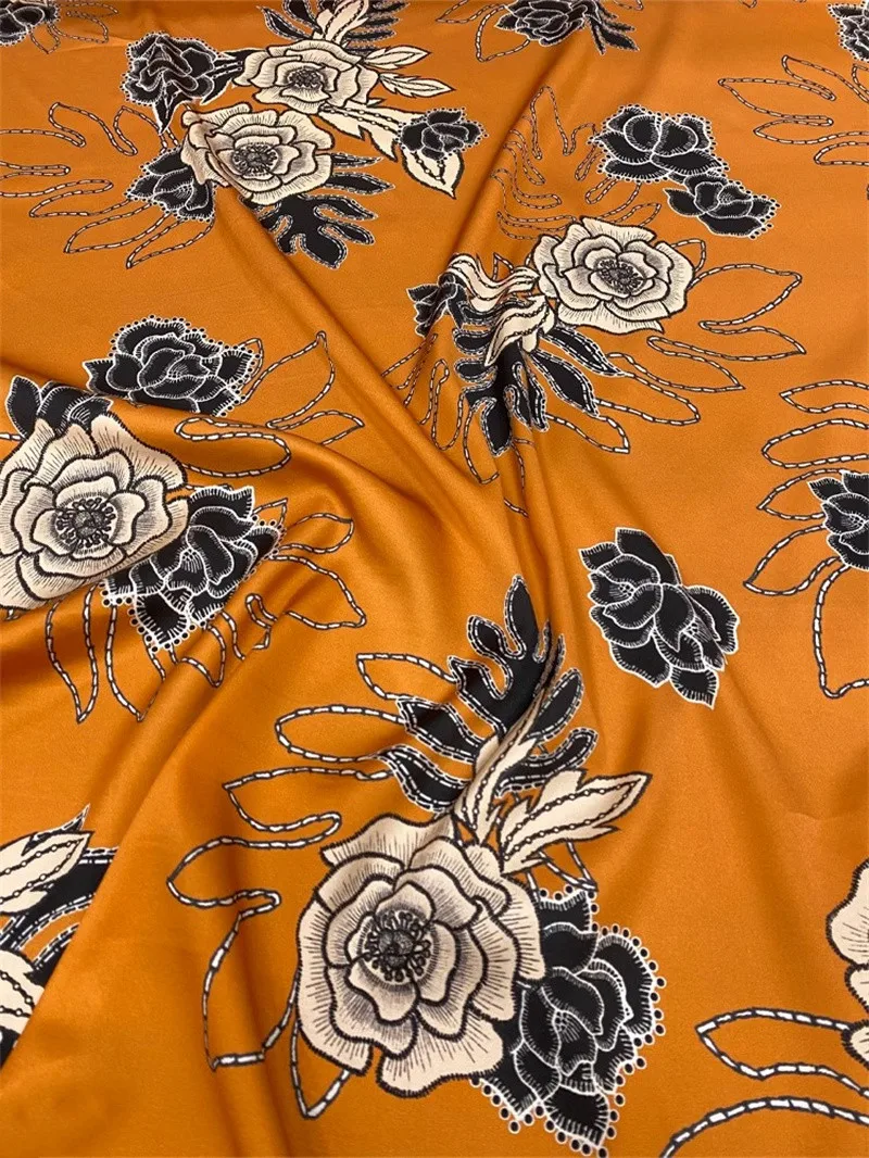 Orange Art Printing Dyeing High End Hanfu Pajamas Dress Handmade Natural Silk Fabric Fashion Luxury DIY Sewing Material By Meter