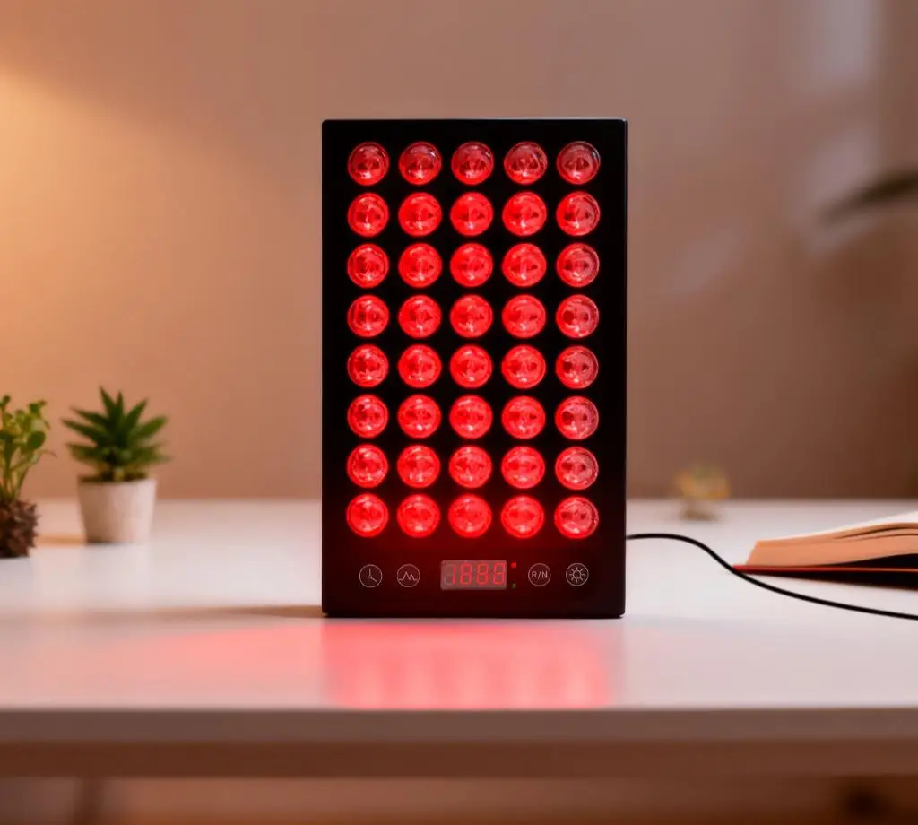 Facial Body Red Light Therapy Device Desktop Panel Dual Chip 5 Wavelength Timer Pulse Function Support Stand Luxury Gift Package