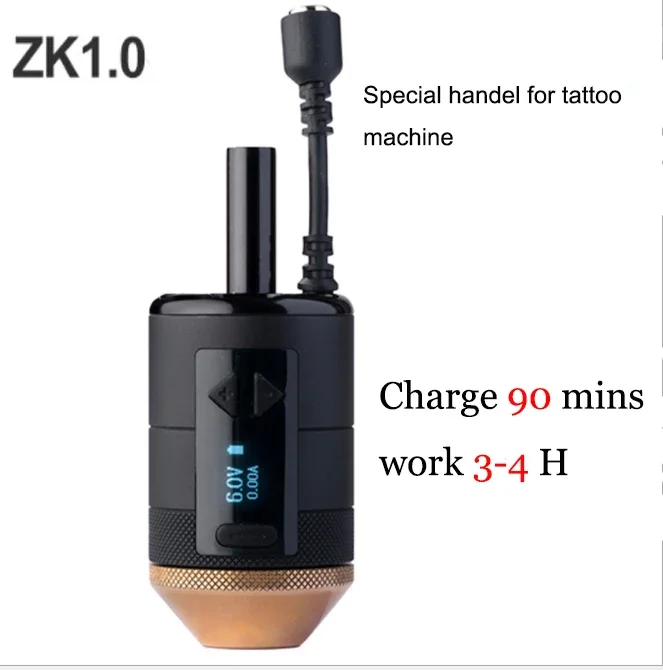 ZK1.0 controle sem fio Handle Power Supply, bateria ajustável Tattoo Grip para máquina de tatuagem, nova tecnologia