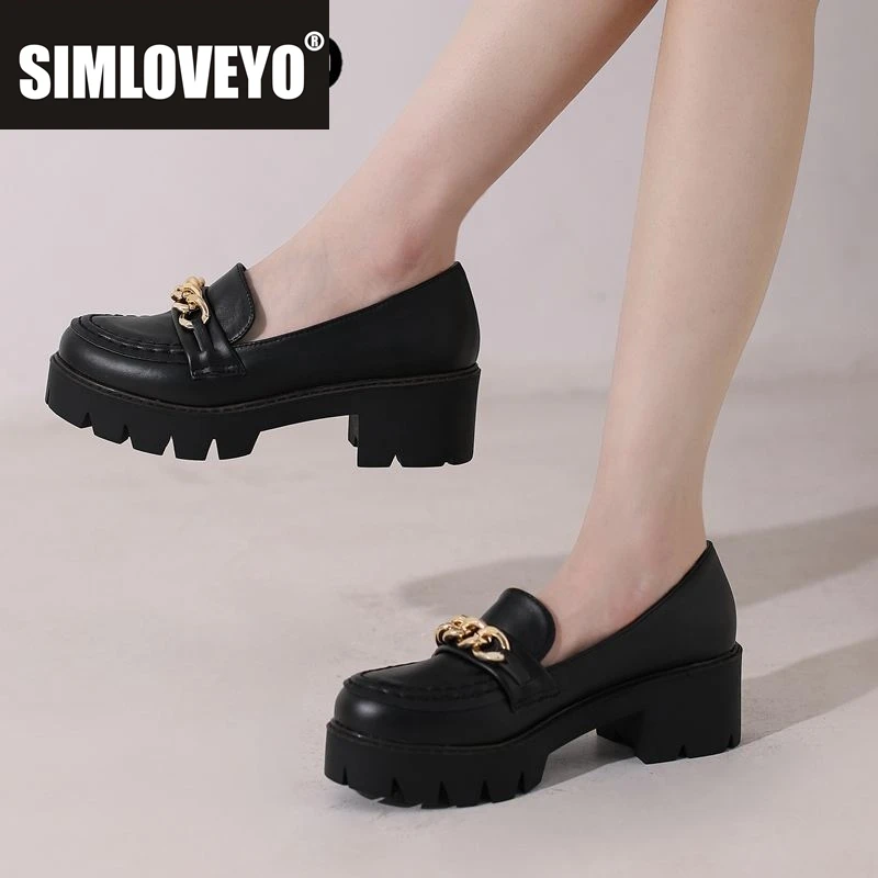 

SIMLOVEYO Женские туфли-лодочки на платформе с круглым носком на среднем каблуке без шнуровки из металла, большие размеры 42, 43, повседневная повседневная женская мягкая обувь