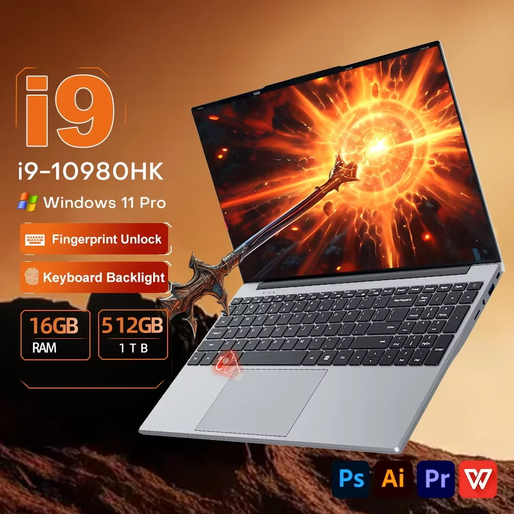 

15.6 Inch High Speed Notebook PC Intel i9-10980HK Win11 Pro 32GB DDR4 M.2 2048TB SSD Fingerprint Lock WIFI 5 Bluetooth Laptop