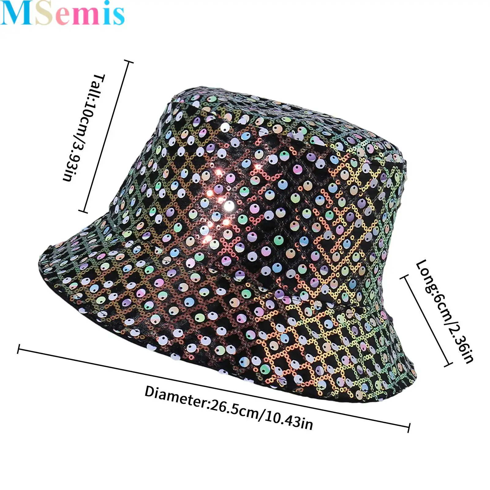 

Shiny Sequins Bucket Hat for Women Rhombus Sparkle Glitter Fishmen Hat Trendy Cap Outdoor Travel Sunhats