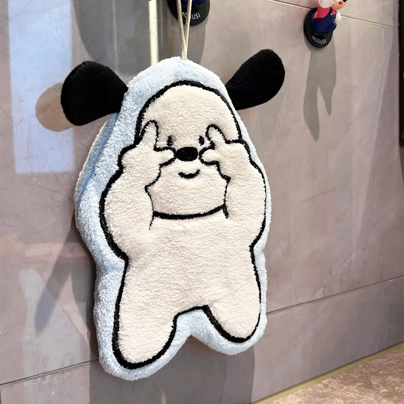 Cute Cartoon Animal Shaped Hanging Hand Towel, Soft Coral Fleece Absorbent Hand Cloth, Kitchen Bathroom Decor Towel