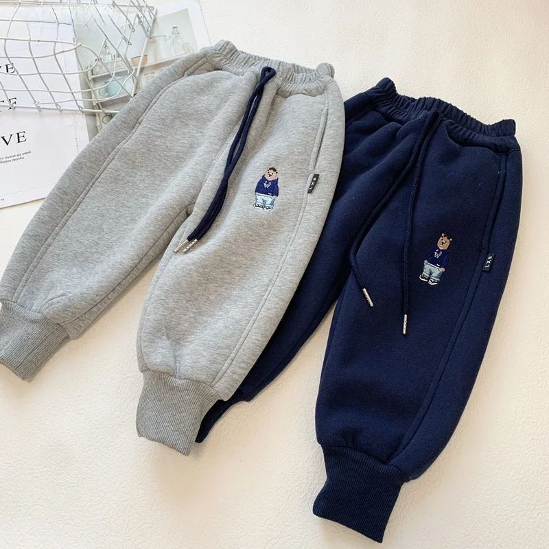 Kid Boys Tracksuit Plush Thick Pants Winter Integrated Velvet Lamb Sanitary Toddler Sport Pants Baby Warm Casual Trousers 1-7Y