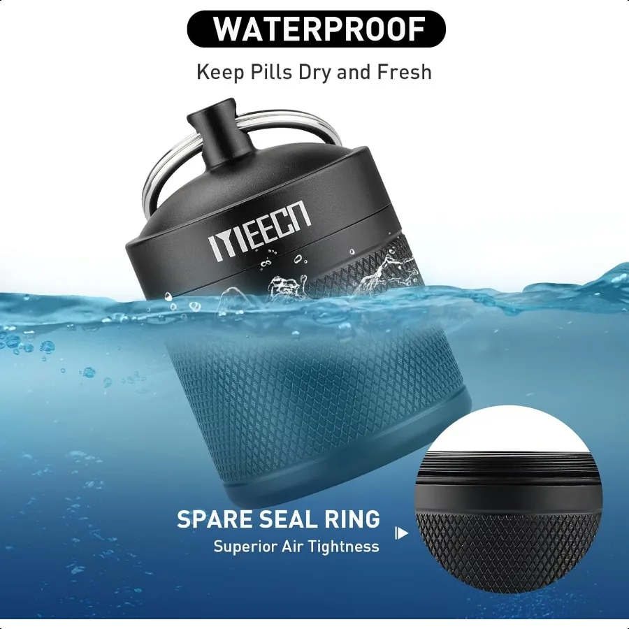 Schlüsselanhänger-Pillenhalter-Box, Aluminium, wasserdichter Behälter, Pillen-Organizer für Outdoor-Reisen, Camping, Größe: 1,6 x 1,6 x 5,1 cm, Schwarz