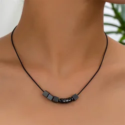 Natural black Gallstones Geometry Necklace Retro And Minimalist Design, Fashionable Women's Short Necklace Gift New2024