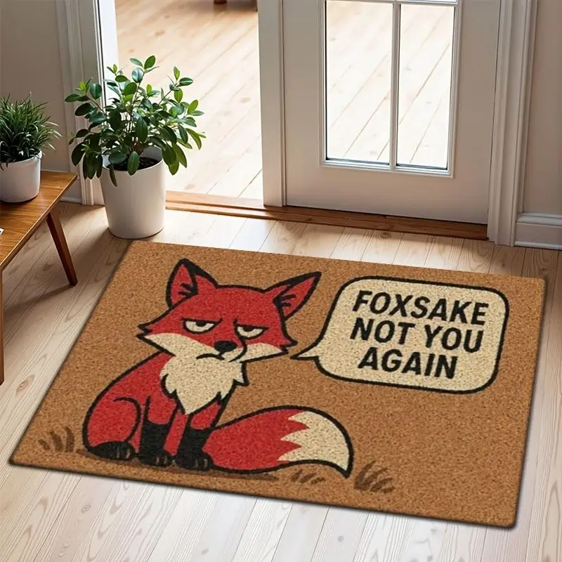 VIKAMA Funny Fox Doormat Foxy Sake Not You Again Non Slip Front Porch Entry Welcome Coir Floor Mat Winter Holiday Decor