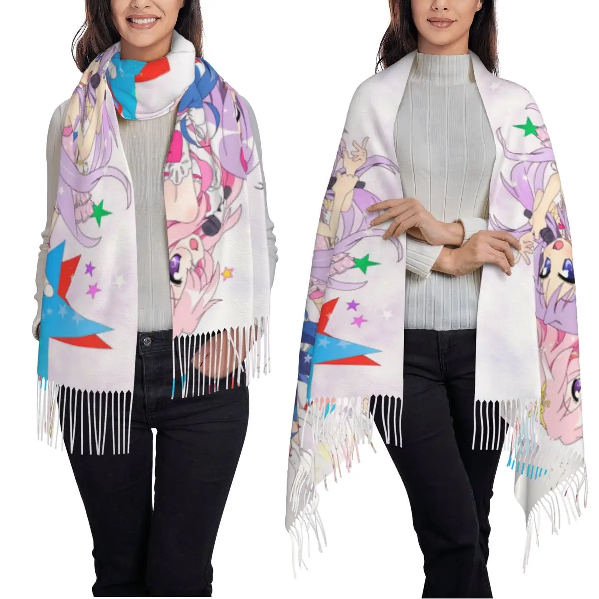 らき☆すた アニメ スカーフ タッセル スカーフ 女性用 ソフトで暖かいショールとラップ 大きめ 秋冬 ショール ラップ