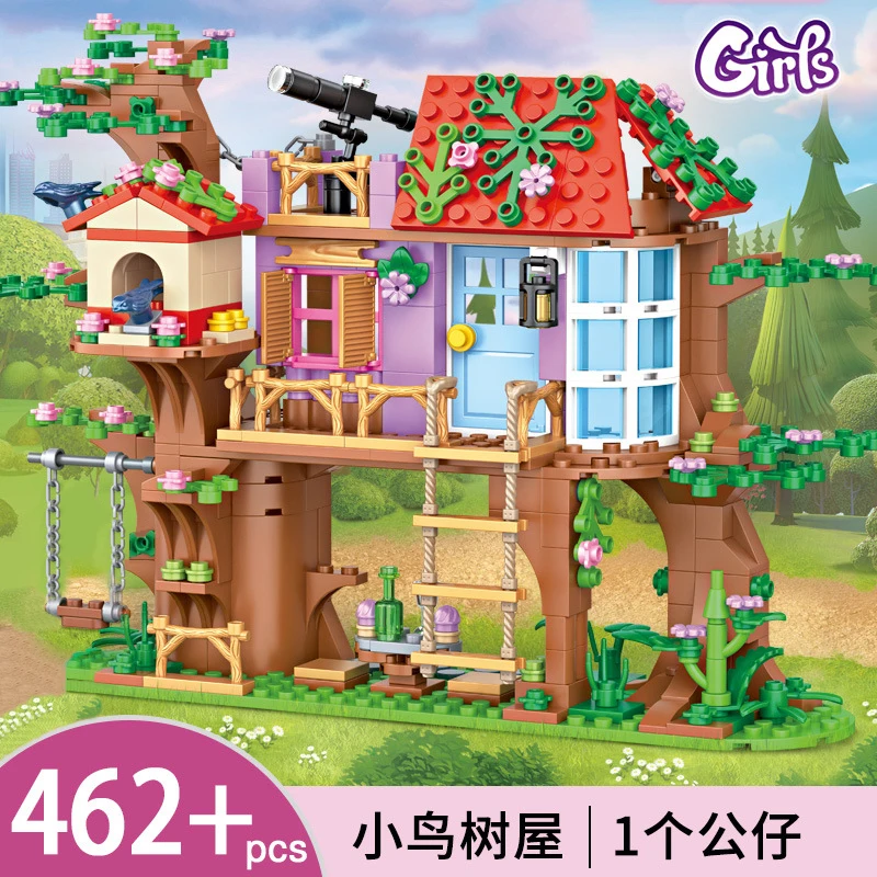 

2025 Girls Series Friendship Tree House Hangout Building Blocks Bird Tree House Model Adventure Camp Bricks Girl Birthday Gifts