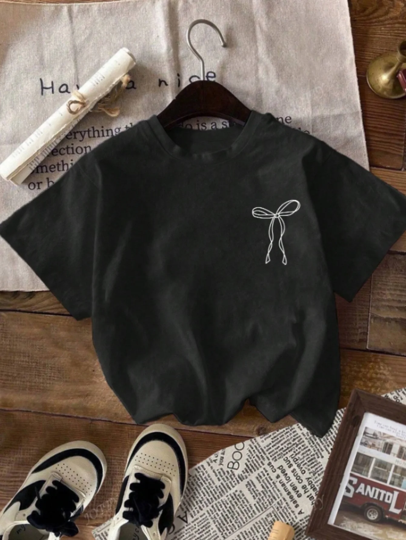 تي شيرت نسائي برسومات Faith Over Fear، بوليستر 95% سباندكس 5% نسيج محبوك، بلوزة كاجوال برقبة دائرية وأكمام قصيرة، نمط فراشة