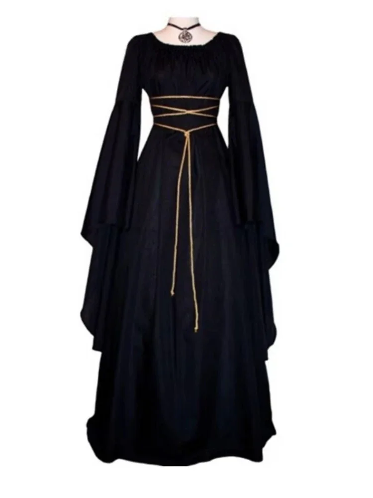 Gothic COSPLAY เครื่องแต่งกายผู้หญิงฮาโลวีนเครื่องแต่งกาย Solid PARTY Maxi ไม่สม่ําเสมอแม่มดน่ากลัวยุคกลางใหม่ VINTAGE แฟชั่น Hipster Chic