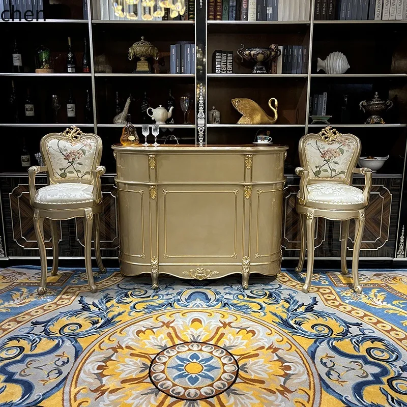 YFY Solid Wood Bar Table Chair Set Bar Table Champagne Neoclassical Bar Table