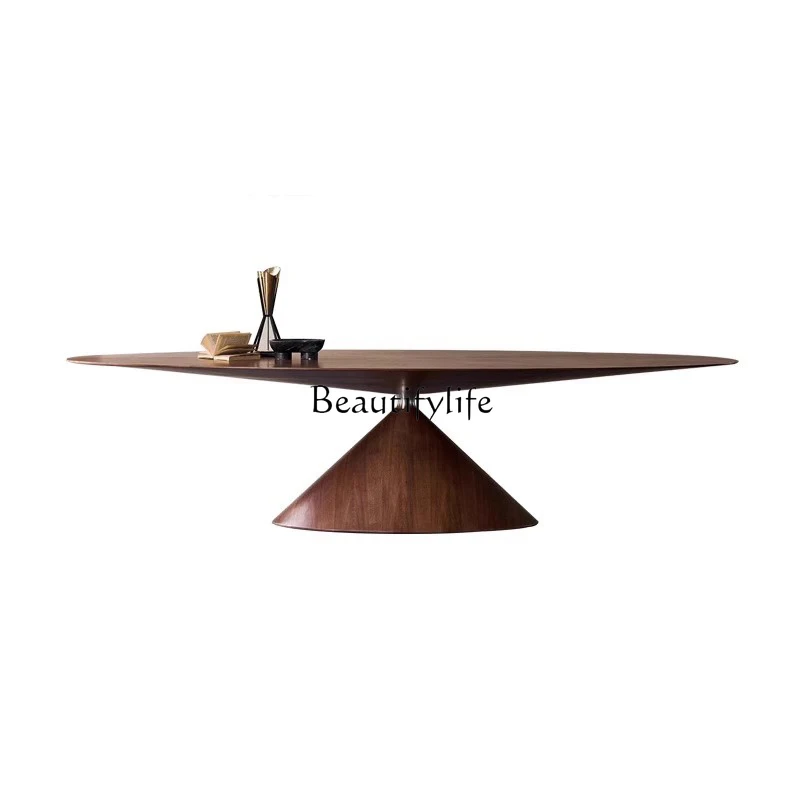 Simple Italian Black Walnut Ellipse Dining Table Solid Wood Dining Table