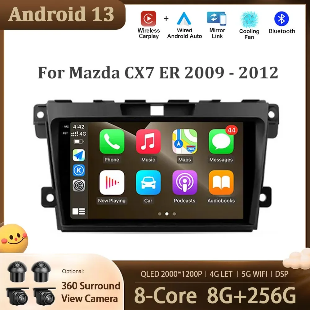 

For Mazda CX7 2008 - 2012 Android 13 Auto Radio Car Multimedia Player GPS Navigation Screen Carplay DSP Stereo 4G LET GPS 2din